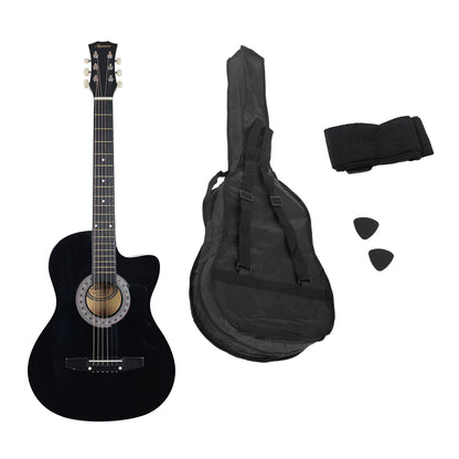 Karrera 38in Acoustic Guitar with Pick Guard Steel String Bag - Black