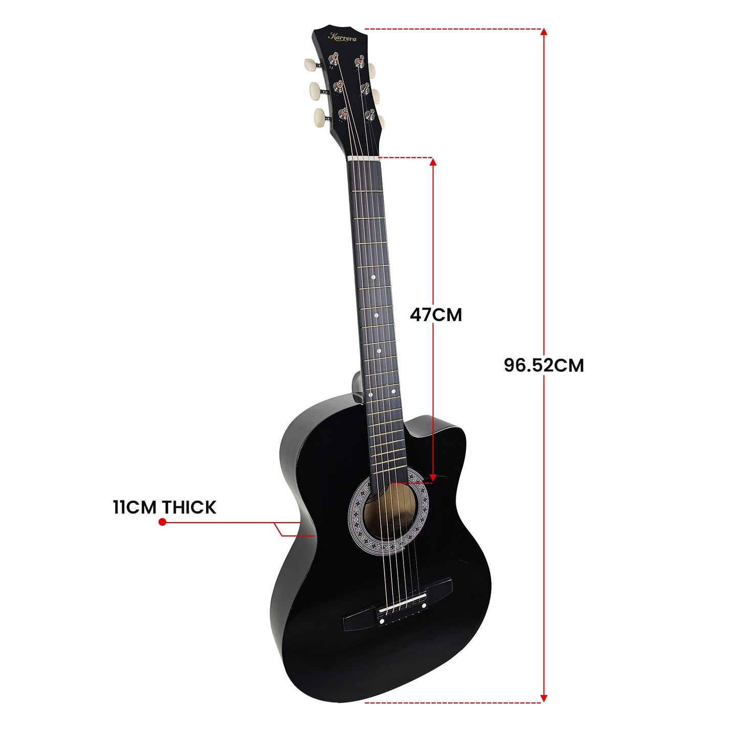 Karrera 38in Acoustic Guitar with Pick Guard Steel String Bag - Black