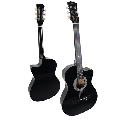 Karrera 38in Acoustic Guitar with Pick Guard Steel String Bag - Black