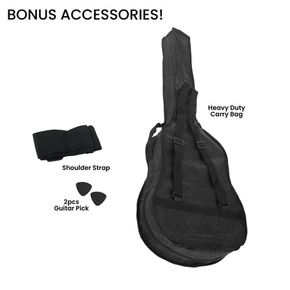 Karrera 38in Acoustic Guitar with Pick Guard Steel String Bag - Black