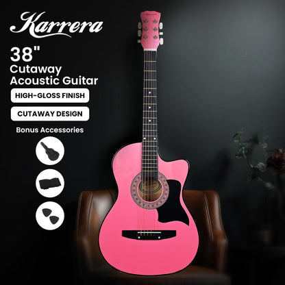 38in Cutaway Acoustic Guitar with guitar bag - Pink