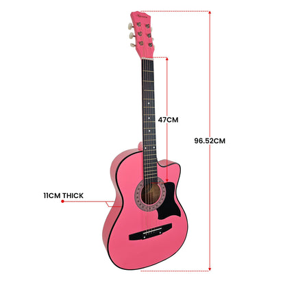 38in Cutaway Acoustic Guitar with guitar bag - Pink