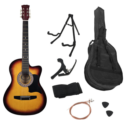 Karrera 38in Pro Cutaway Acoustic Guitar with Bag Strings - Sun Burst