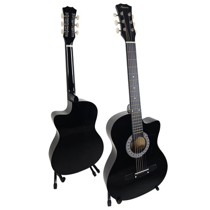 Karrera 38in Pro Cutaway Acoustic Guitar with Carry Bag - Black