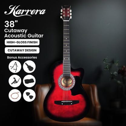 Karrera 38in Pro Cutaway Acoustic Guitar with guitar bag - Red Burst