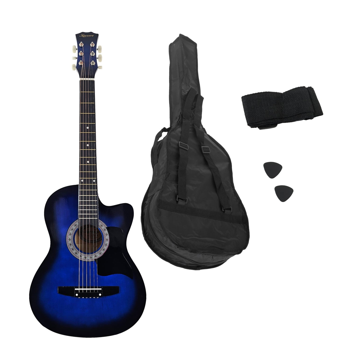 38in Cutaway Acoustic Guitar with guitar bag - Blue Burst