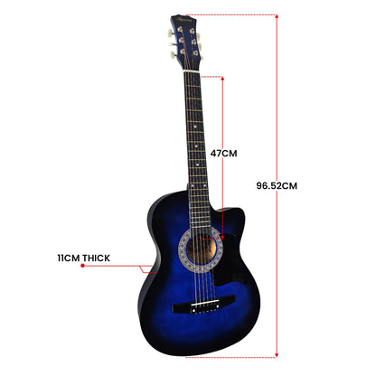 38in Cutaway Acoustic Guitar with guitar bag - Blue Burst