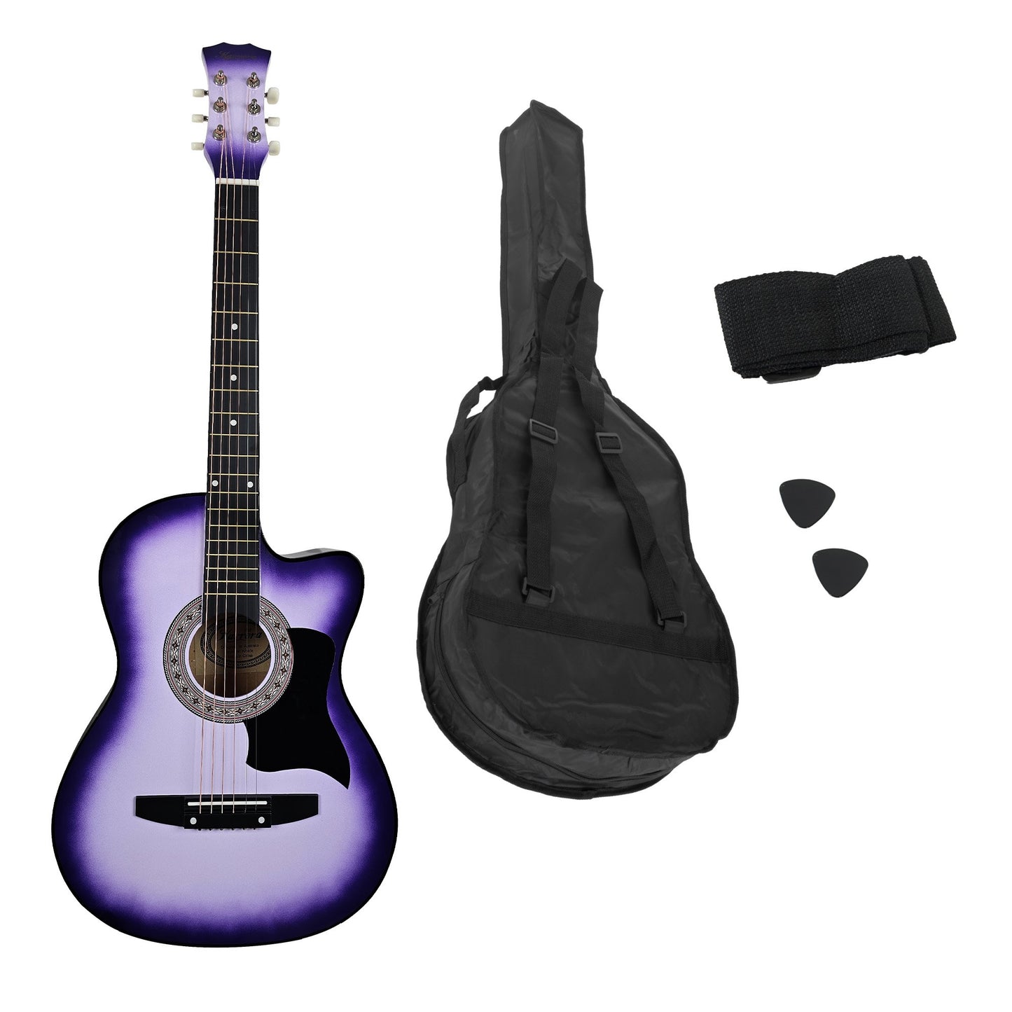 38in Cutaway Acoustic Guitar with guitar bag - Purple Burst