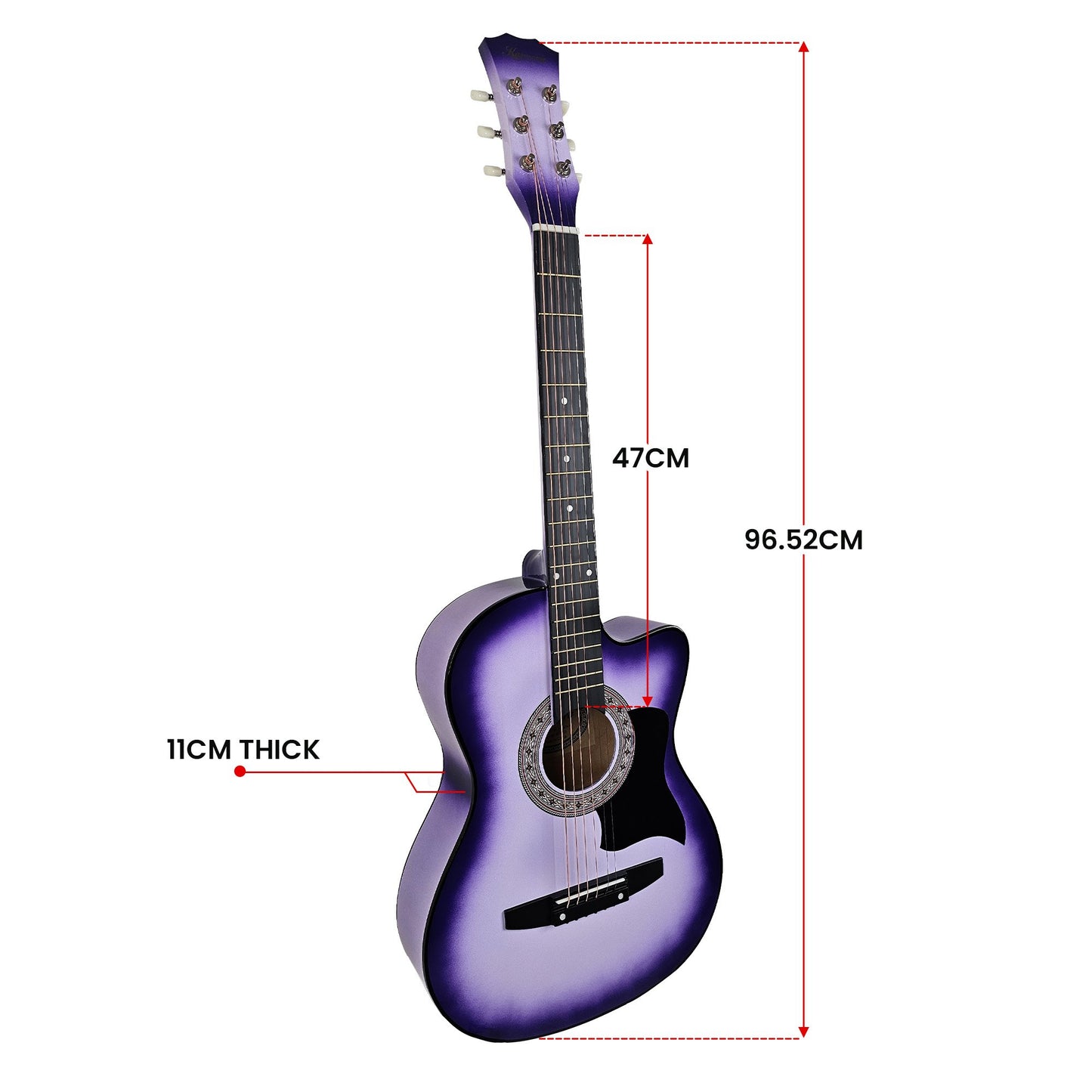 38in Cutaway Acoustic Guitar with guitar bag - Purple Burst