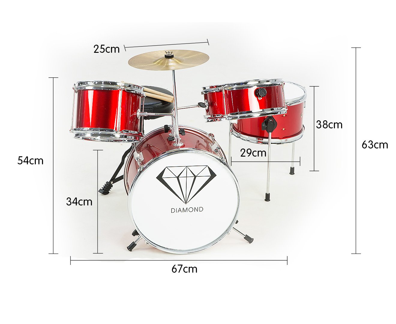 Children's 4pc Drum Kit - Red