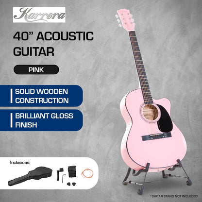 Karrera Acoustic Cutaway 40in Guitar - Pink