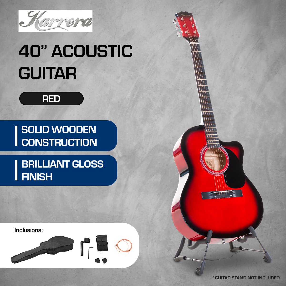 Karrera Acoustic Cutaway 40in Guitar - Red