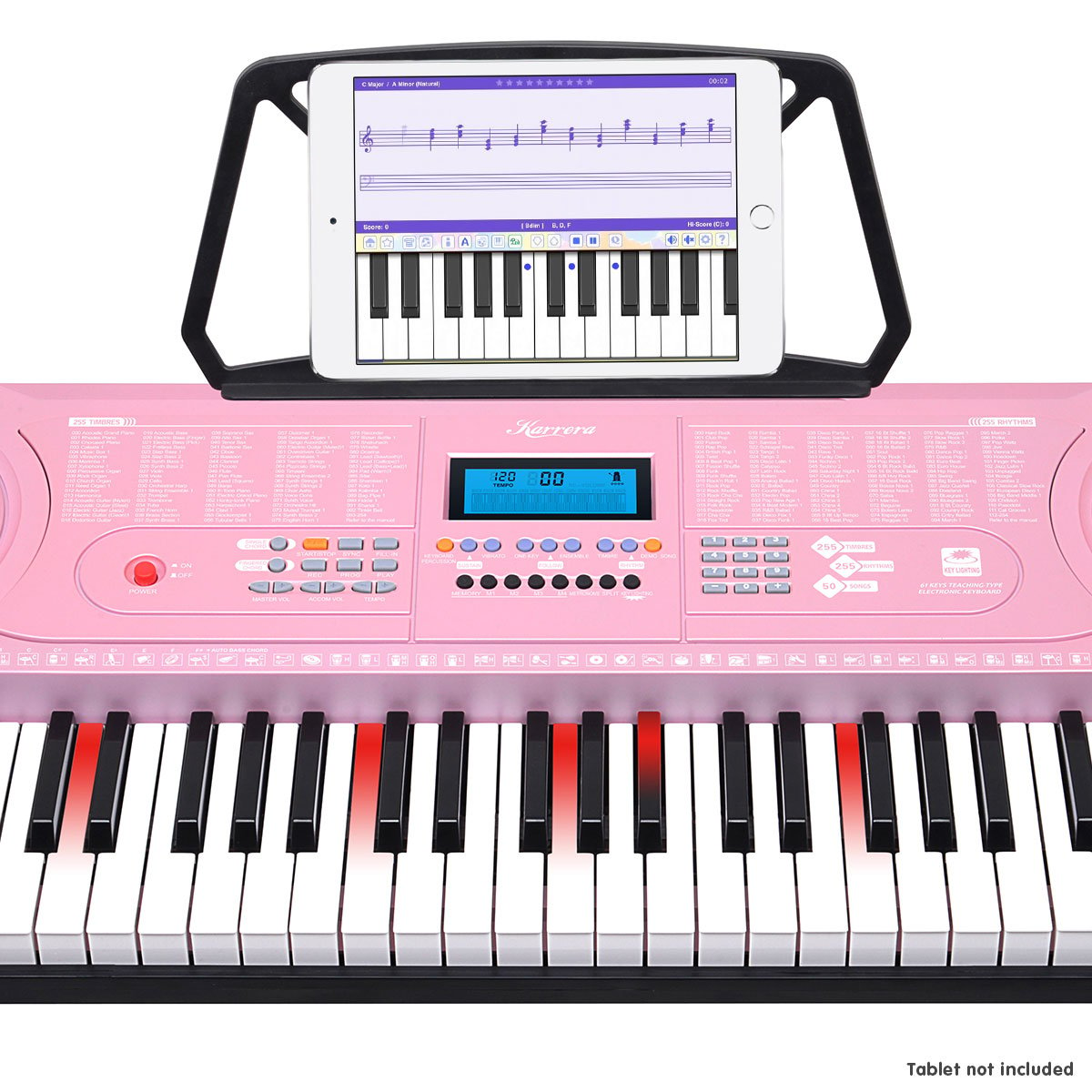 Karrera 61 Keys Electronic LED Piano Keyboard with Stand - Pink