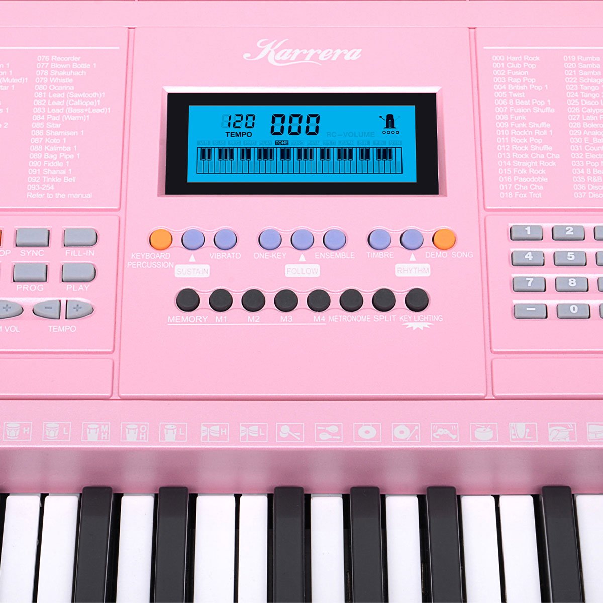 Karrera 61 Keys Electronic LED Piano Keyboard with Stand - Pink